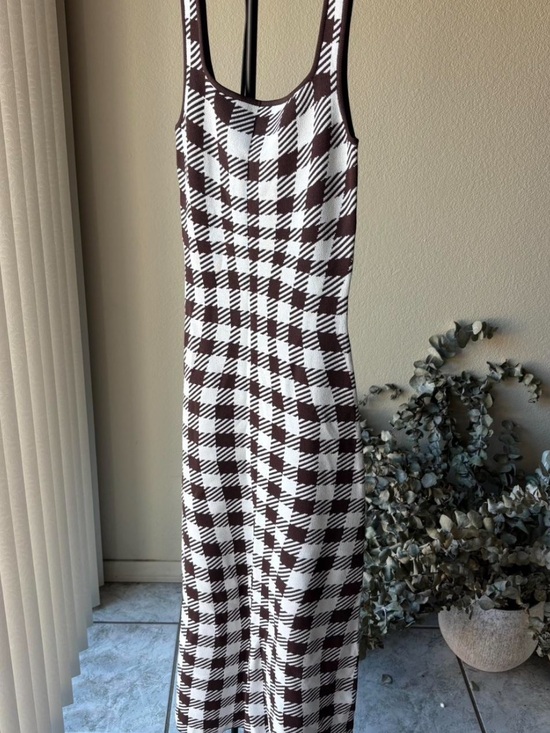 STAUD Dresses & Skirts - STAUD “Katie” Gingham Midi Dress – Brown & White